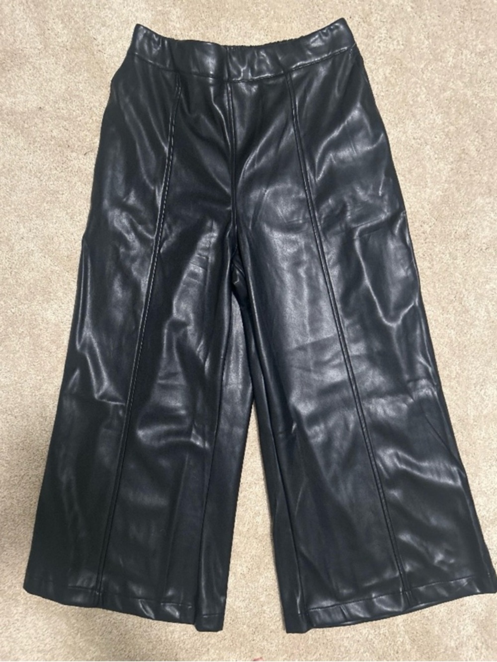 wide leg faux black leather pants